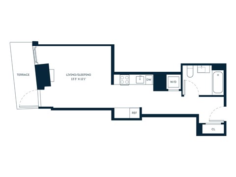 Floor plan for studio, 1 bath, 441 sqft